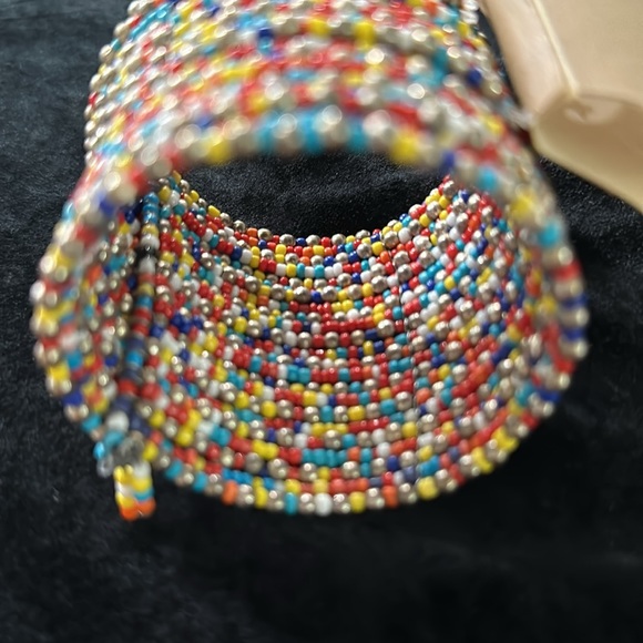Carole wide boho beaded, multi colored cuff bracelet - Picture 2 of 4